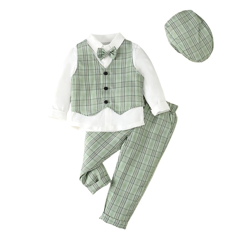 Lito Angels Gentleman Hochzeit Festliche Kariert Weste Anzug Set mit Hut für Baby Kinder Jungen, Grau Grün Braun Blau