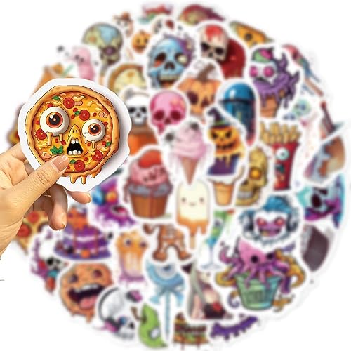 Miniatura 3 de 50 calcomanías con temática de comida de dibujos animados de Halloween, lindas calcomanías de vinilo impermeables para fiestas de vacaciones,