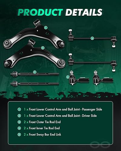 Miniatura 3 de SCITOO Kit de suspensión delantera, brazo de control inferior y rótula interior exterior de barra de acoplamiento, reemplazo de enlace de extremo de