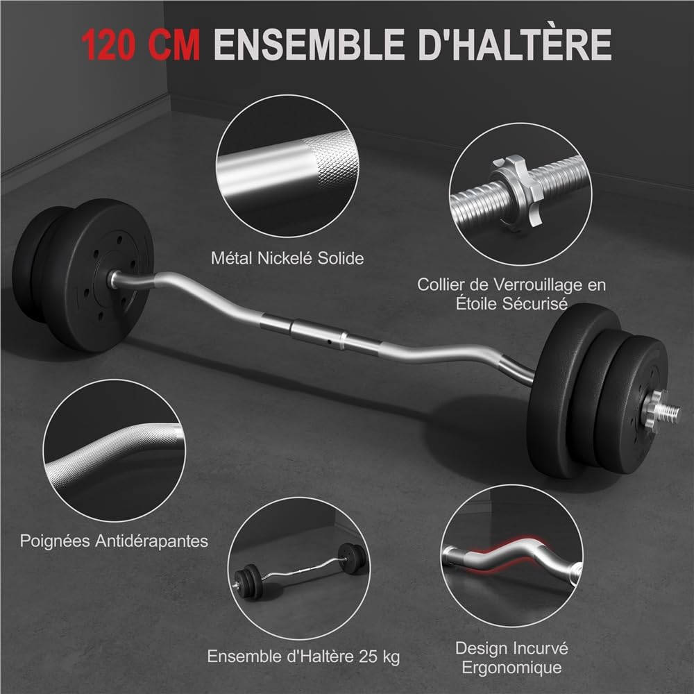 Yaheetech Ensemble d’haltère Kit Barre de Musculation Exercices de Fitness Entraînement à la Maison/Gym