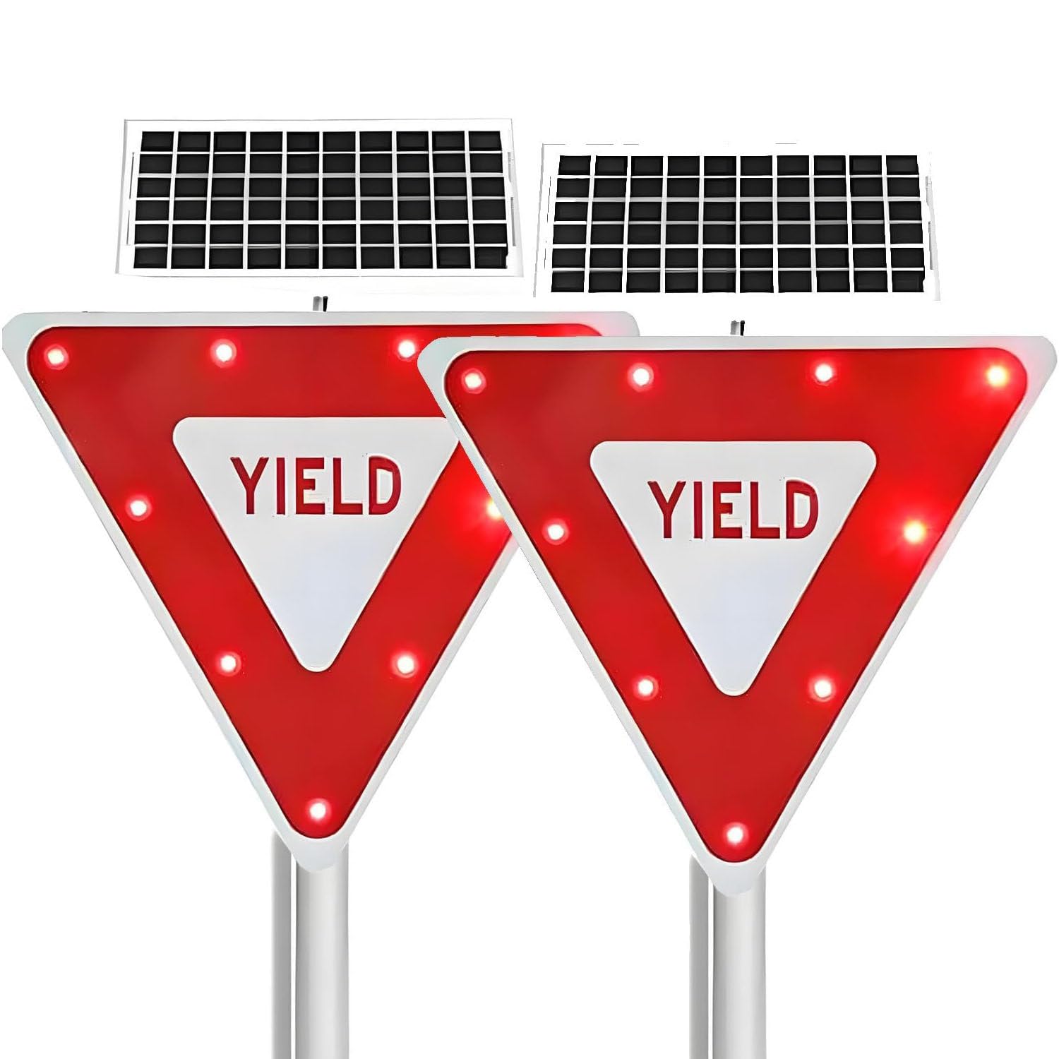 ROEFETY Upgraded Solar Warning LED Yield Sign,Triangle Flashing LED Crossing Sign,IP65 Waterproof with Mounting Accessories Engineer Grade Reflective,Solar Powered Yield Sign 2piece