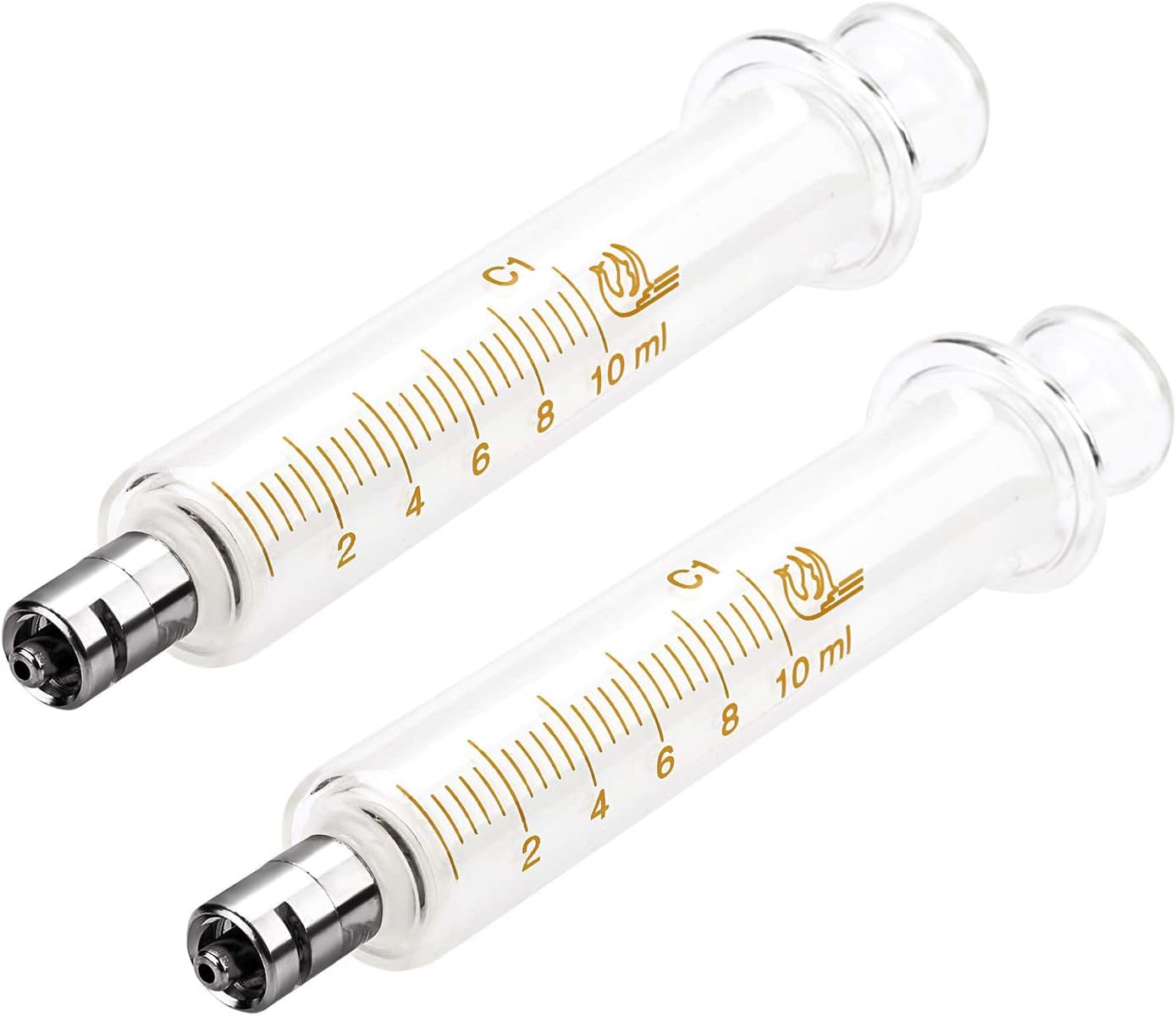 2Pack 10ml/cc Glass Syringe With Metal Luer Lock and Caps for Liquid, Borosilicate Glass Syringe for Oil or Glue Applicator,No Needle