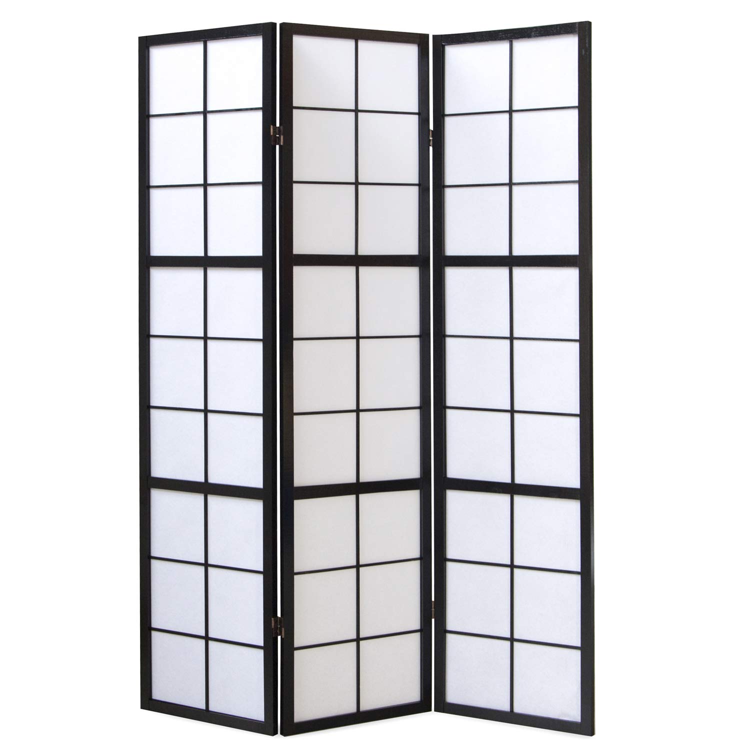 Paravent Japonais Shoji en Bois Noir de 3 pans -PEGANE-