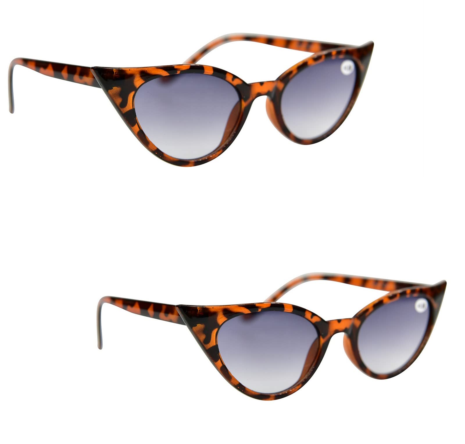 Fads & Fashions 2 Pairs Mix N Match Cat Eye Reading Glasses Sun Readers & Sunglasses UV400 Retro 1960s Metal Hinges MT57 (2 x Tortoise Sun Readers, 2.0)