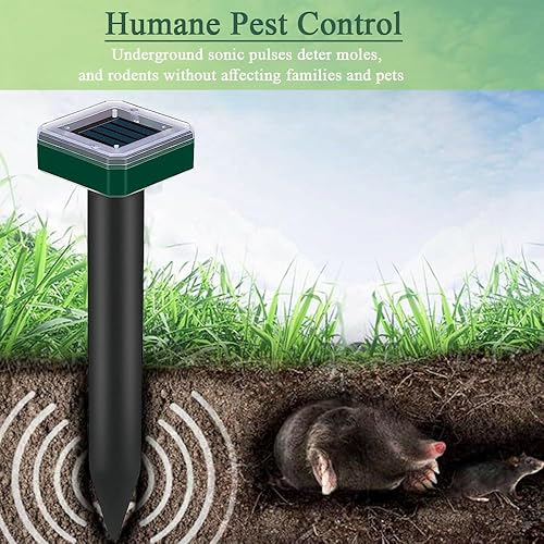 Miniatura 2 de Repelente de topos alimentado por energía solar, paquete de 10 repelentes de serpientes, disuasorio sónico de topos, control de plagas, repelente de