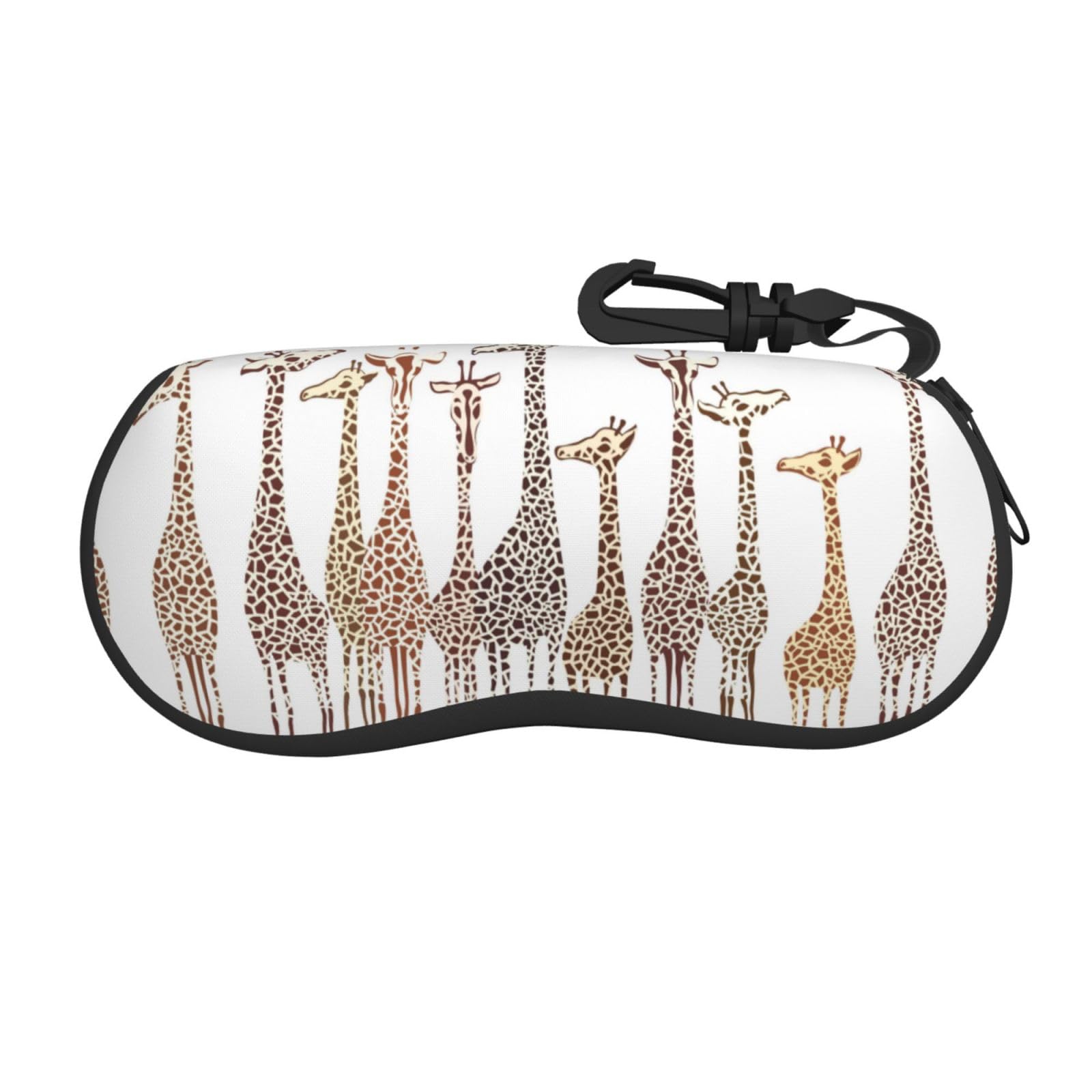 Faduni Cute Cartoon Funny Giraffes Lightweight Soft Sunglasses Case,Neoprene Zipper Glasses Pouch,Portable Eyeglasses Bag With Hook For Women Men