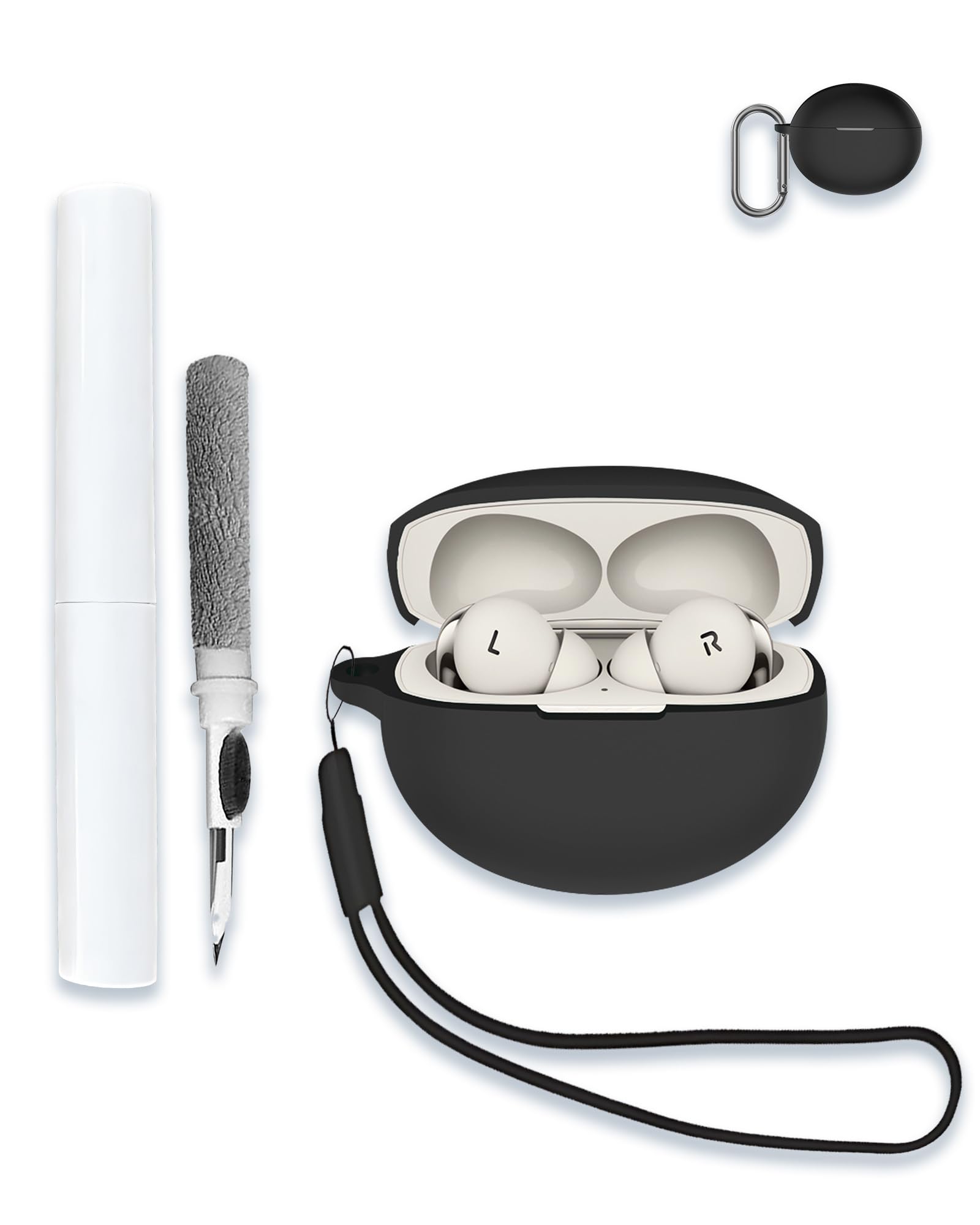 Case for OnePlus Buds Pro 3 Wireless Earbuds, Soft Silicone Protective Portable Scratch Shock Resistant Shell with Cleaner Kit & Carabiner & Lanyard，Black