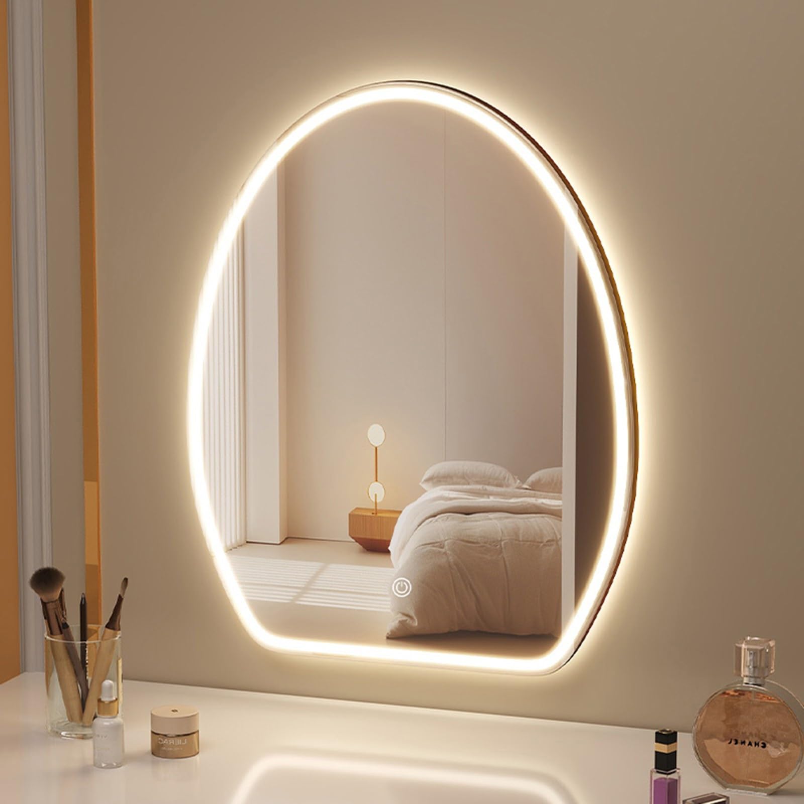 SXFSDOU LED Bathroom Mirror Oval 40x60cm & 60x80cm, Wall-Mounted with Smart Touch, Illuminated Cosmetic Mirror, 3 Adjustable Colors, Anti-Fog, IP44 Waterproof (70x90cm)