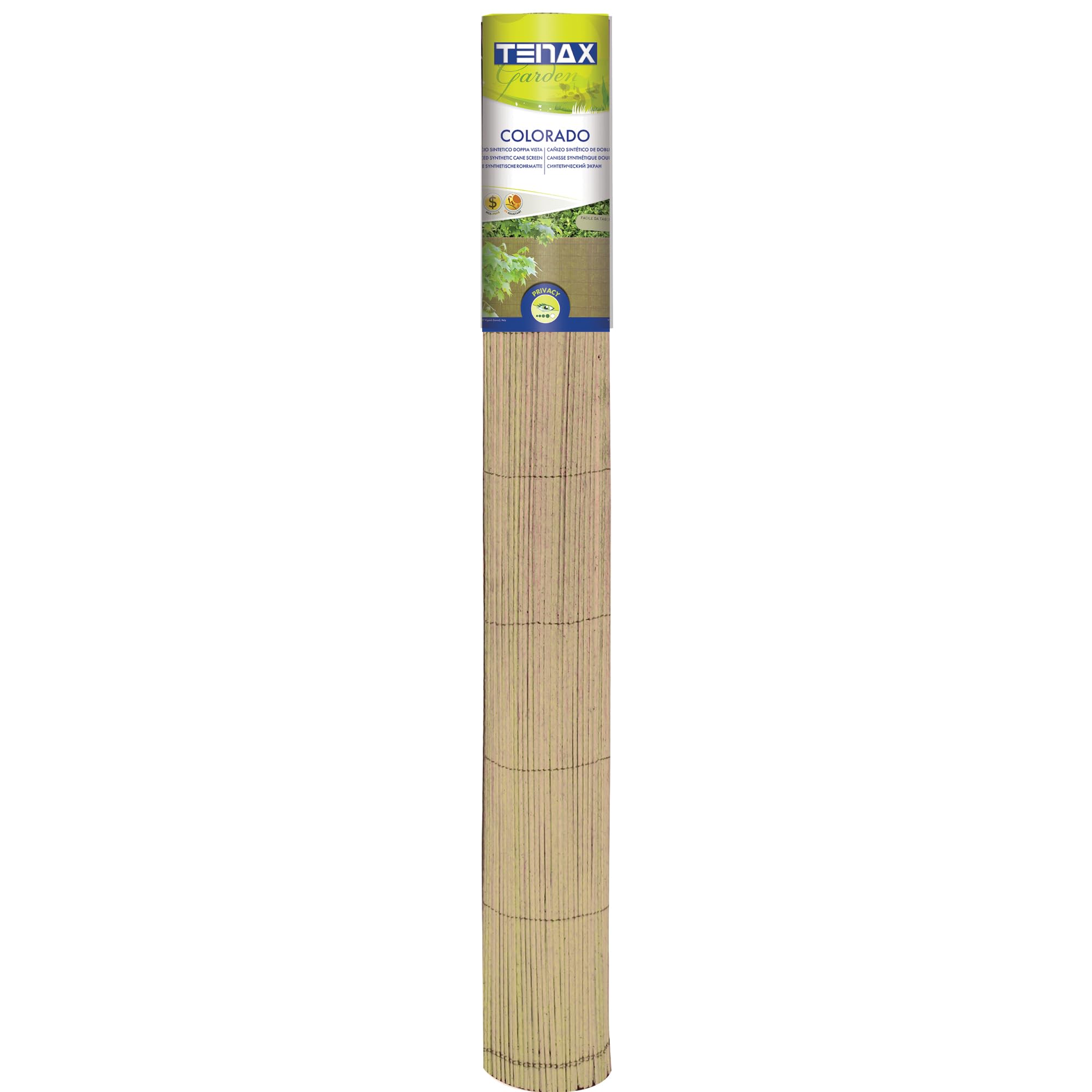 TENAX Colorado 1,00x5 m Natural, Cañizo Artificial en PVC con Cañas Enteras de 7 mm, Ocultación para Jardines, Piscinas y Zonas Privadas