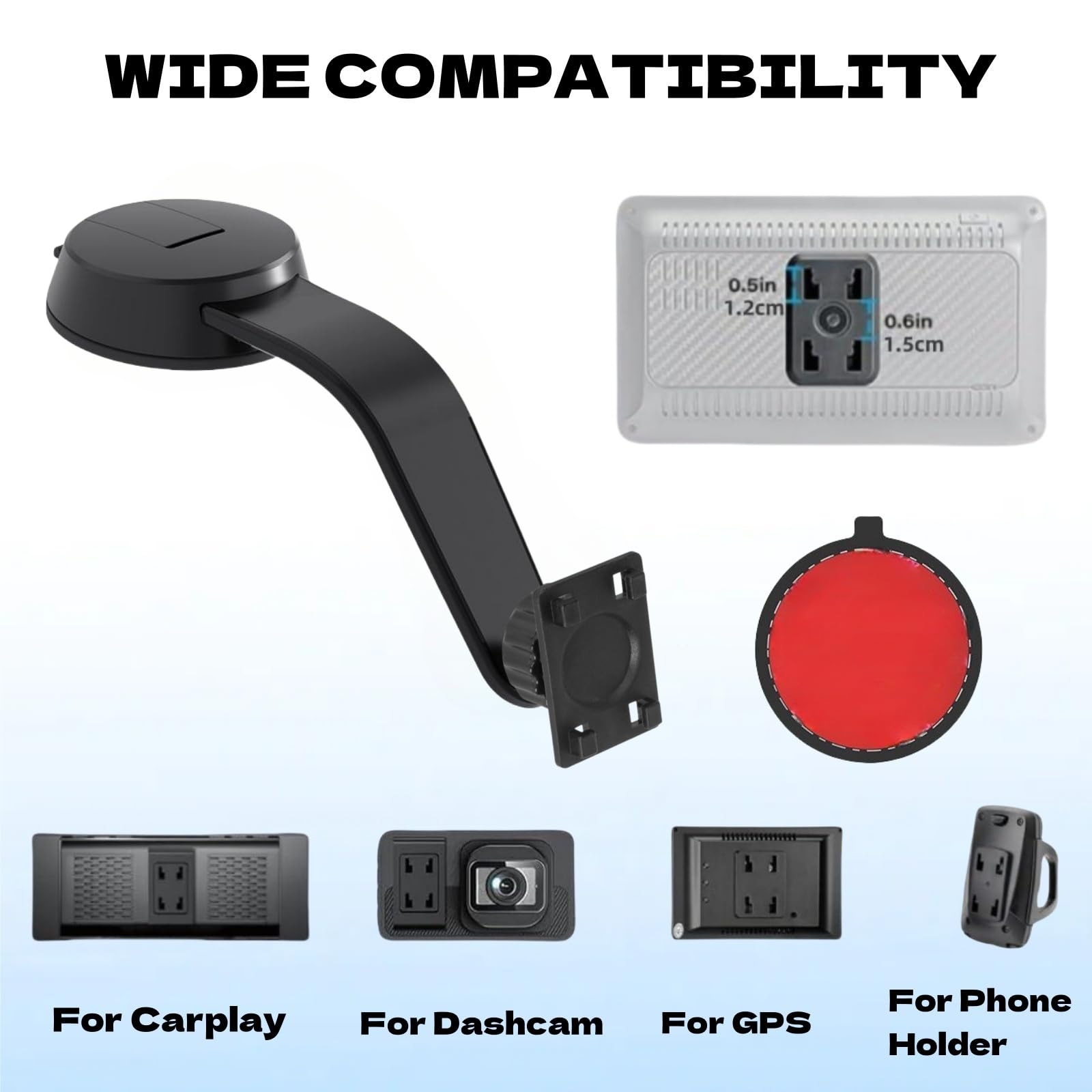 Supporto a Ventosa per schermo Carplay, Braccio Regolabile in lega di Alluminio, Supporto a Basso Profilo per Cruscotto con 78mm Disco Adesivo Resistente per Display Auto