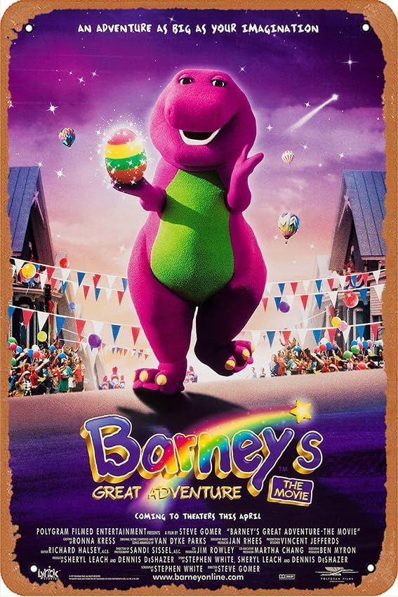 Barney's Great Adventure - Póster de película de hojalata, letrero de metal vintage, decoración de pared para el hogar, multicolor, 8 x 12 pulgadas