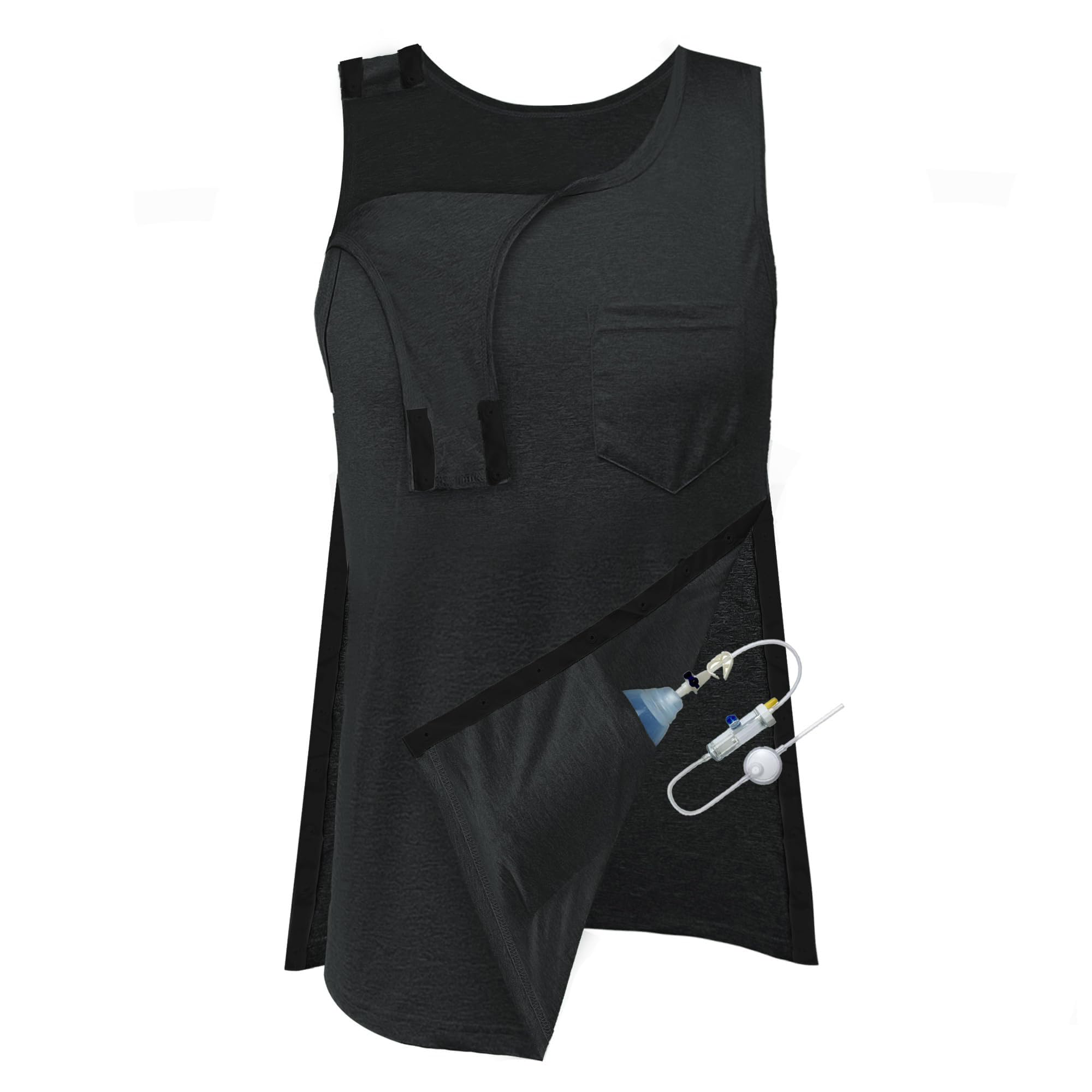 Mastectomy Recovery Tank Top with Drain Pockets Unisex Post Shoulder Surgery Shirts Full Snap Rotator Cuff Recovery Clothing