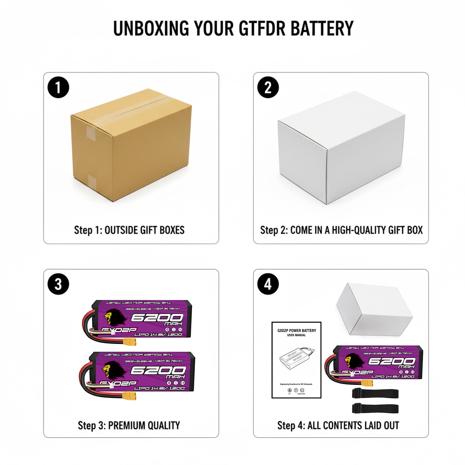 Lot 2 Batteries LiPo 4S 6200mAh 14,8V 120C XT90 Pack Double Haute Performance Longue Autonomie Boîtier Rigide pour Voiture Course Buggy Truggy Camion RC 1/10 1/8 Échelle Télécommandé