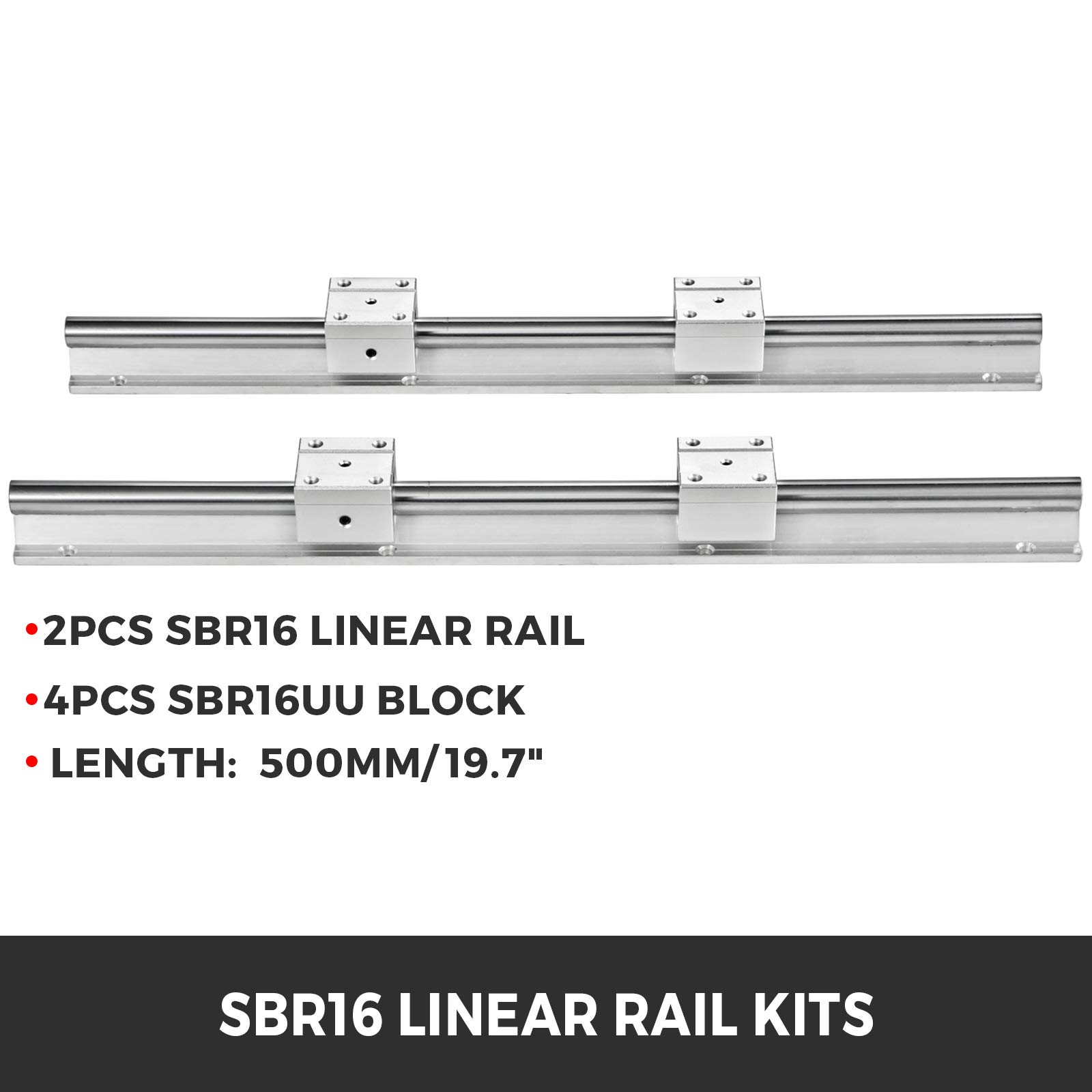 VEVOR Prowadnica liniowa 2 szt. 500 mm SBR16 z 4 prowadnicami SBR16UU, śruba kulowa, szyna prowadząca do drukarki 3D CNC
