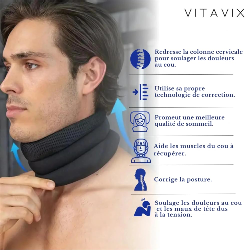 MEIION Vitavix NeckSupport Plus de ronflements, Soutien Cervical Anti-Ronflement minerve cervicale femme homme tour de cou voyage-Idéal pour les en avion et en train, le sommeil et le travail