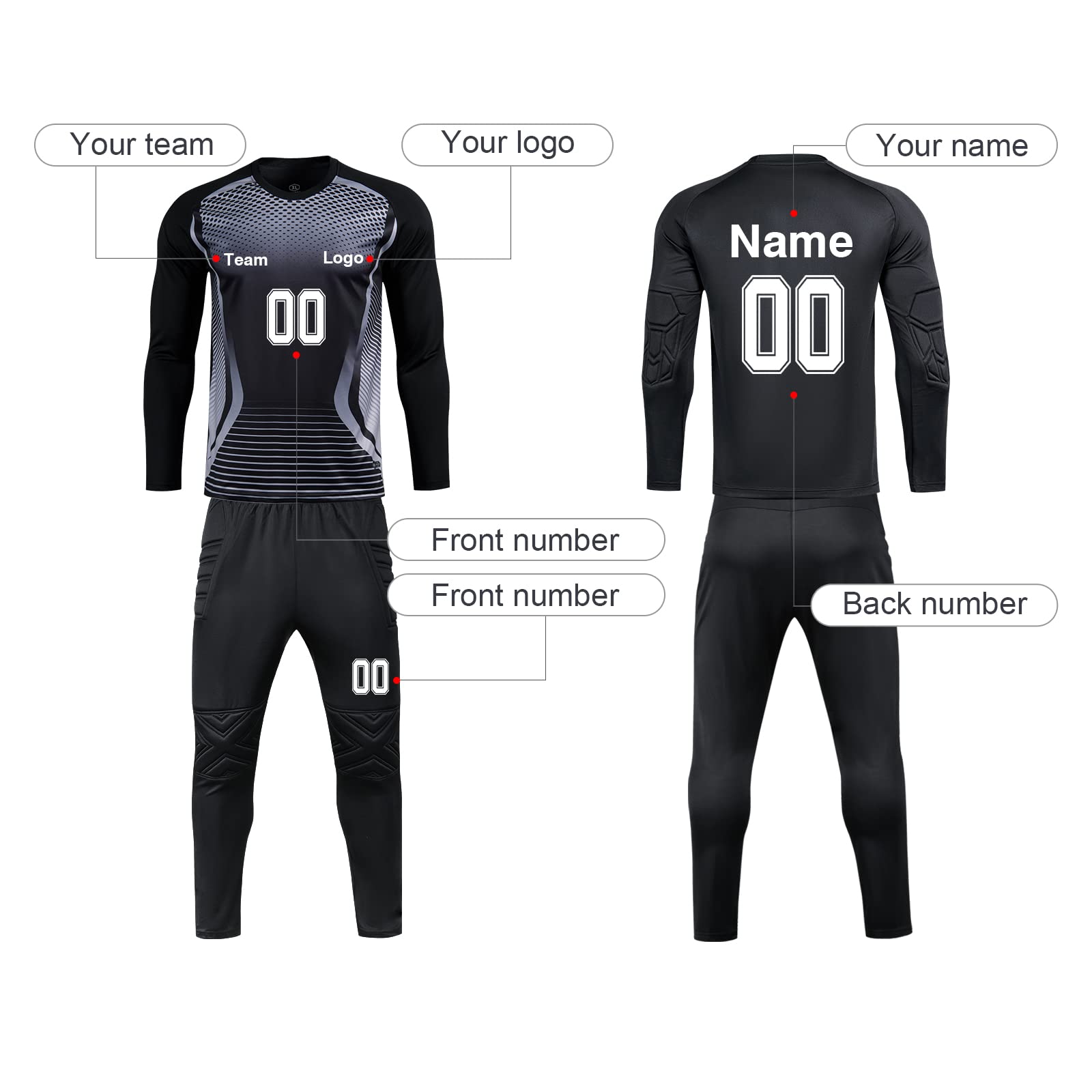 Custom Goalkeeper Jersey Soccer for Adult/Kids Personalized Goalie Jersey Youth Adults with Name Team Number Logo Black