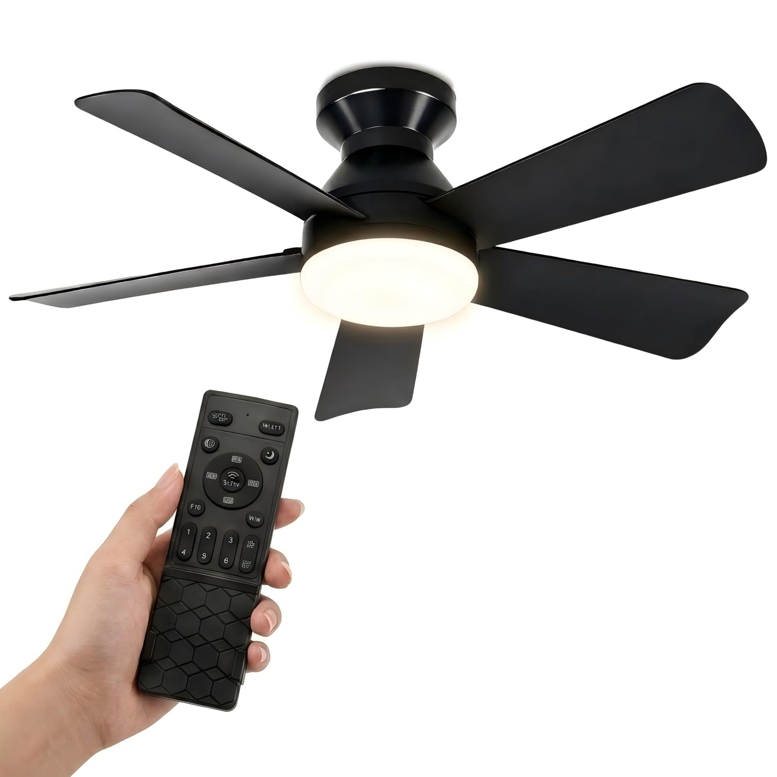 Ceiling Fans with Lights – 42" Low-Profile Fan Light with Remote/App, 6 Speeds, 3 Colour Temps & Stepless Dimming, Quiet DC Motor for Bedroom Living Room, Reversible Blades, No-Wiring DIY Install