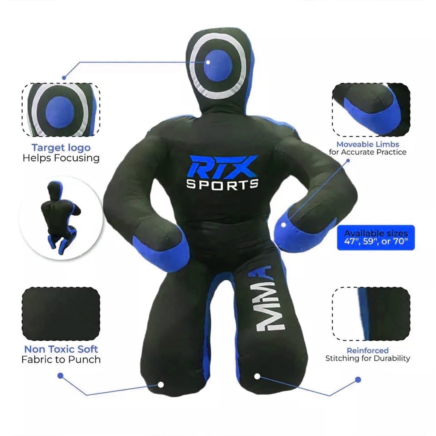 RTX MMA Judo Grappling Dummy | Vide | Sac de frappe pour Jiu Jitsu brésilien | Lutte, arts martiaux, autodéfense, karaté, entraînement de submission | Position assise en toile factice