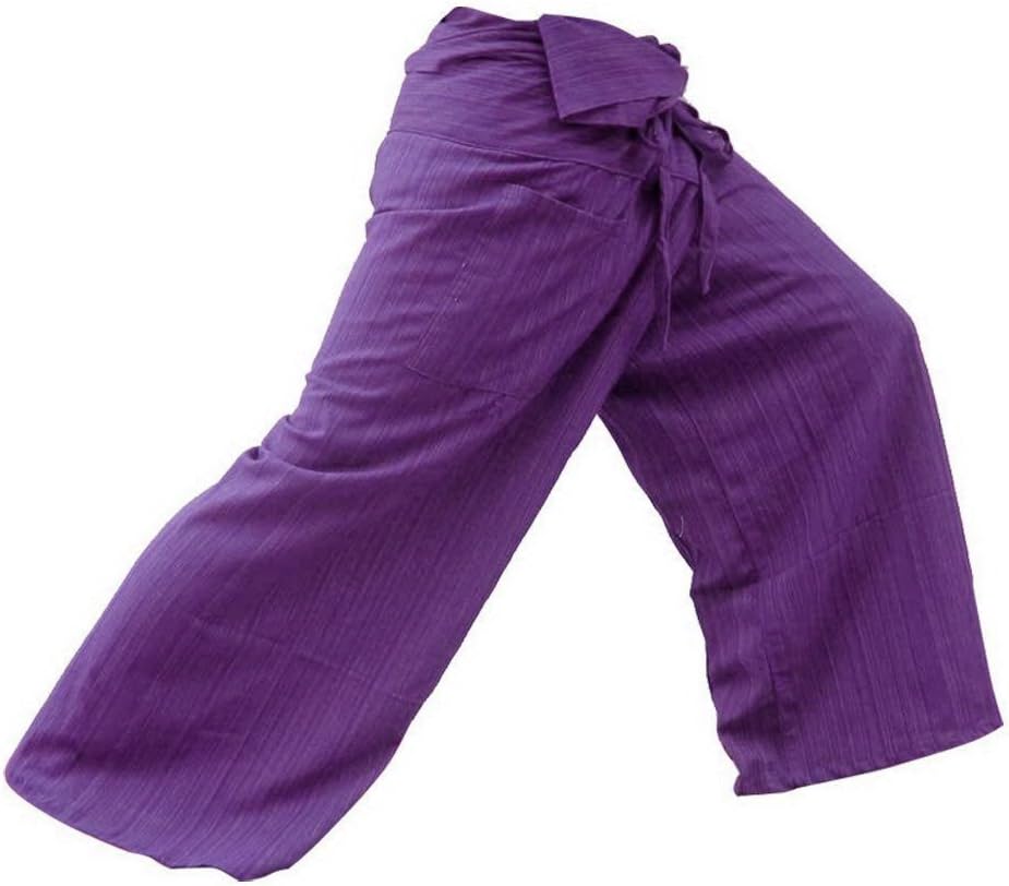 Thai Fisherman Pants Yoga Trousers Free Size Plus Size Cotton Purple Stripe