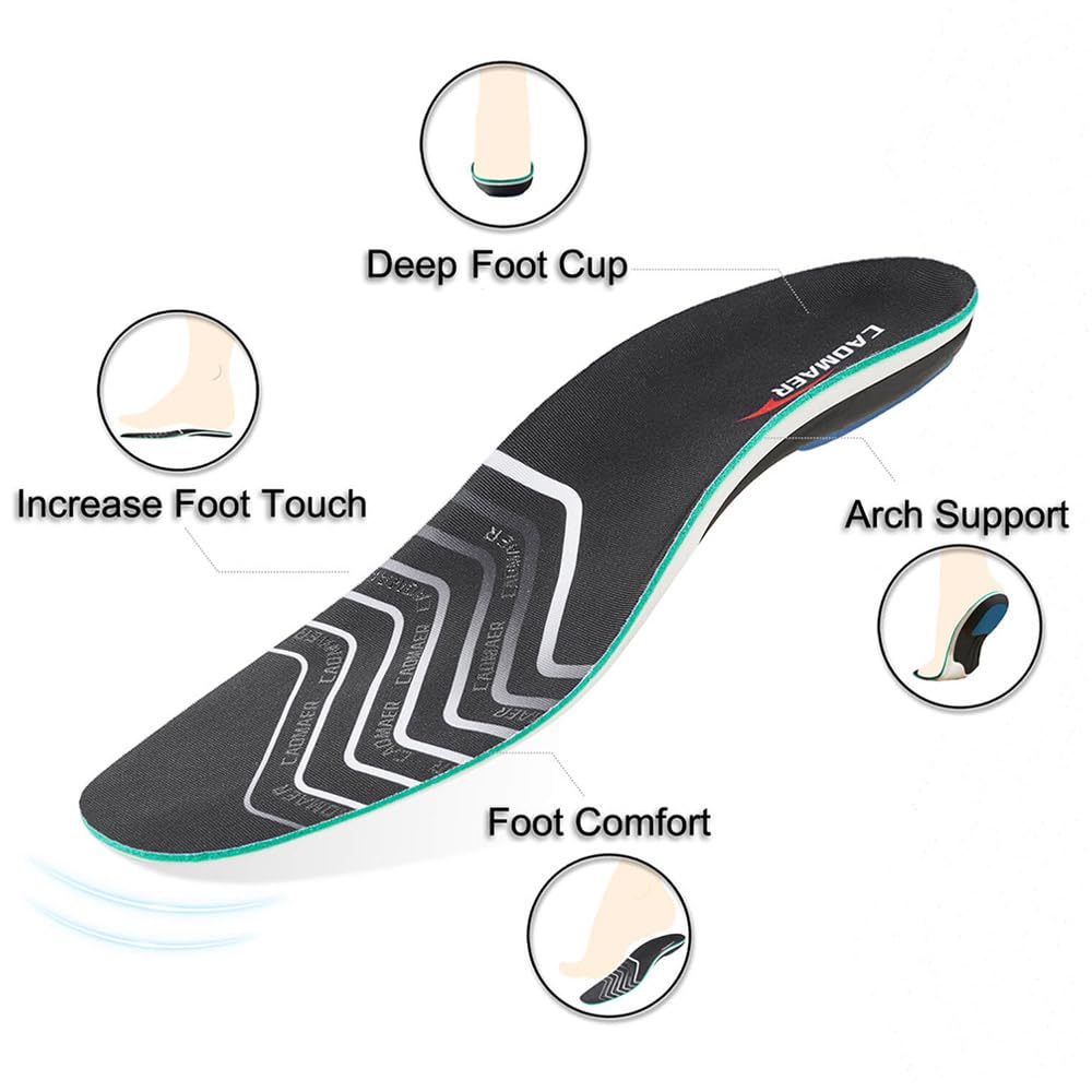 Plantillas de soporte de arco para hombres y mujeres, inserciones de gel de longitud completa para botas de trabajo de pie todo el día, deportes, correr, caminar