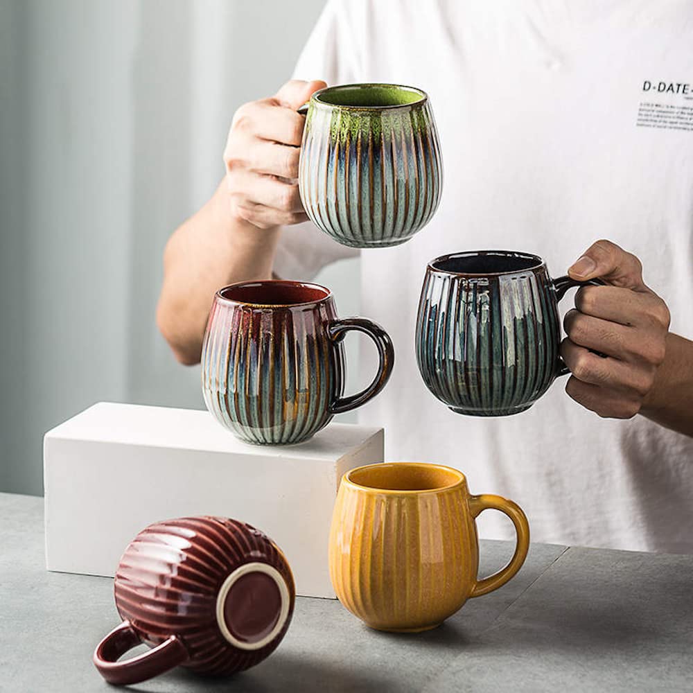 Saumo 5er Set 480 ml Hochwertige Handgefertigte Kaffeetassen aus Porzellan, Kaffee - Tasse in Modern Vintage Design - große Kaffeebecher mit großem Henkel für Kaffee & Tee