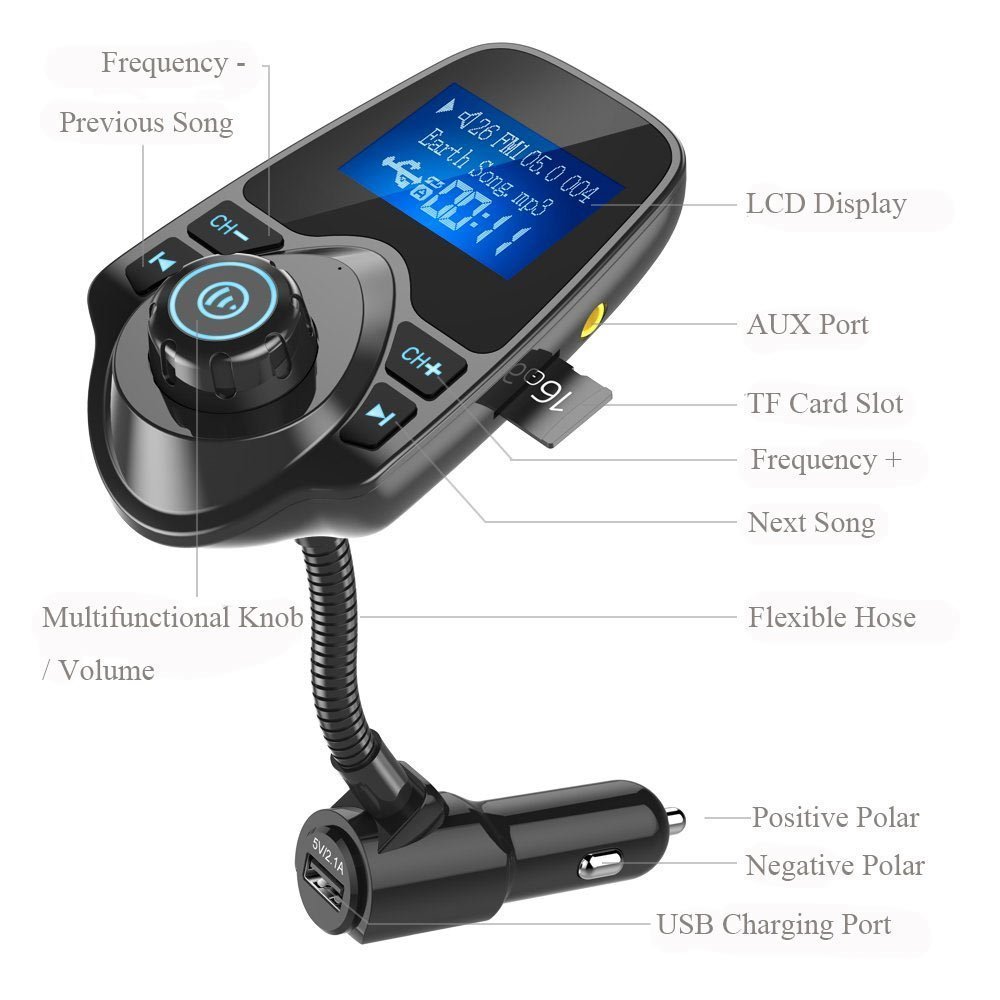 Voiture Bluetooth sans fil Transmetteur FM Radio Adapter Car Kit w écran 3,7 cm Prend en charge TF/carte SD et USB chargeur de voiture pour tous les smartphones lecteurs Audio