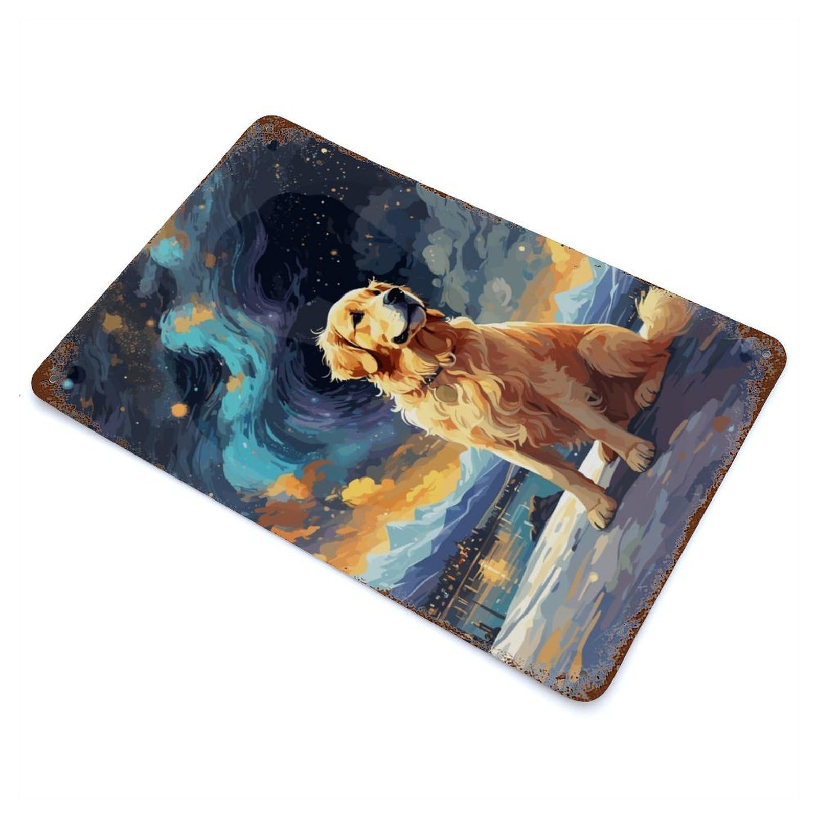 Golden Retriever Night Sky Vintage Rust Metal Sign 11.8"x7.9", Retro Wall Decor for Garage, Pub Or Kitchen
