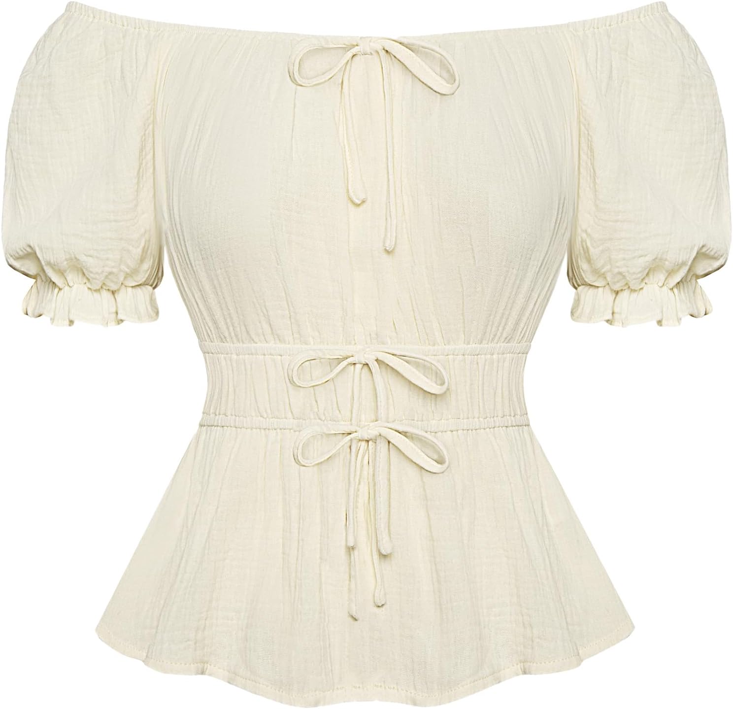 SCARLET DARKNESS Middeleeuwse crop top voor dames met lange mouwen, korsettopjes, vierkante kraag, elastische taille, piraatshirt, Zwart, XXL