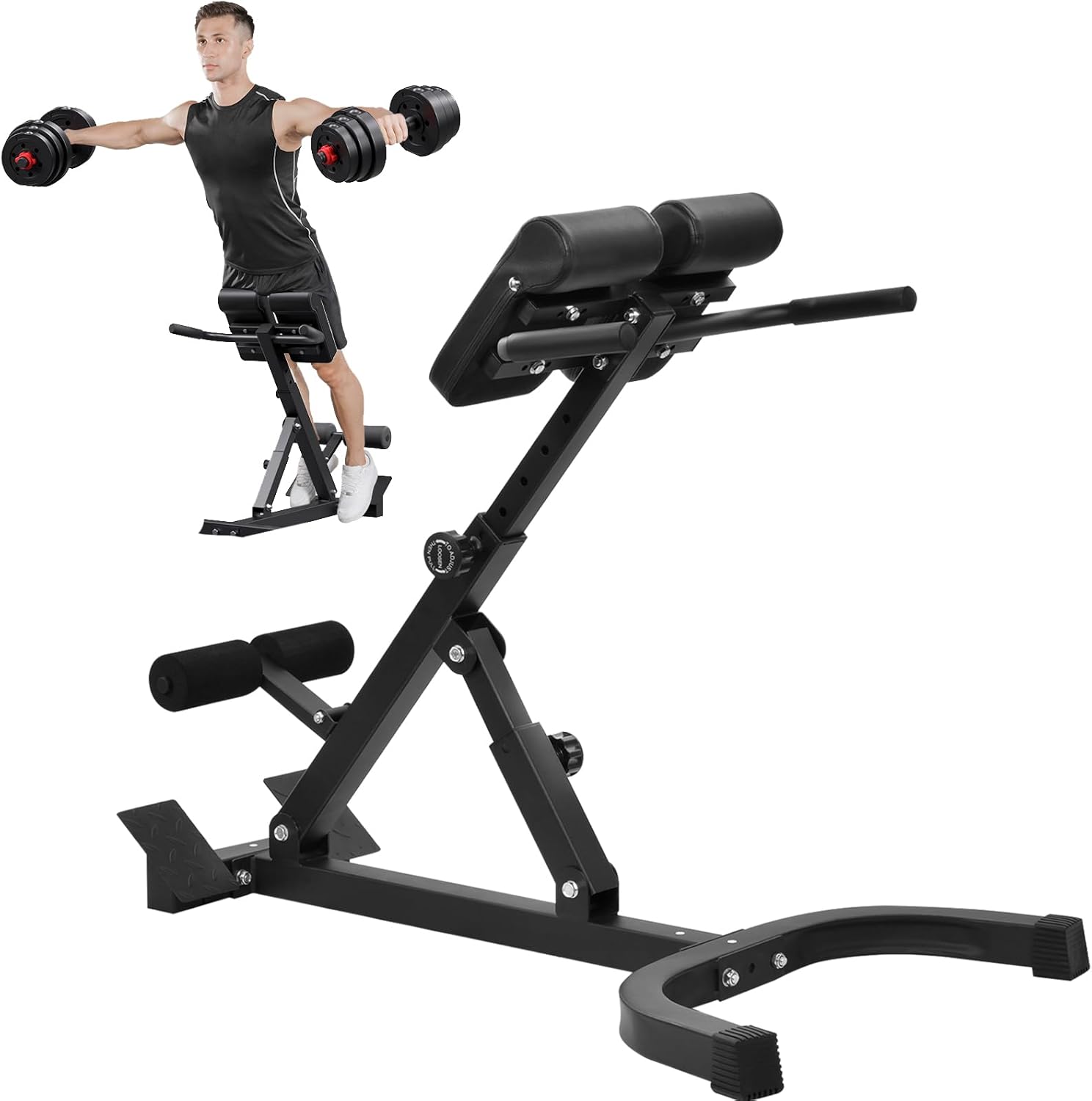 Roman Chair Hyperextension Bench, Hyperextension Bench for Strength Training Adjustable Back Extension Machine, Foldable Sit-Up Bench for Athletes, Core Work & Home Gym Workouts Fitness, 330 lbs Weight Capacity
