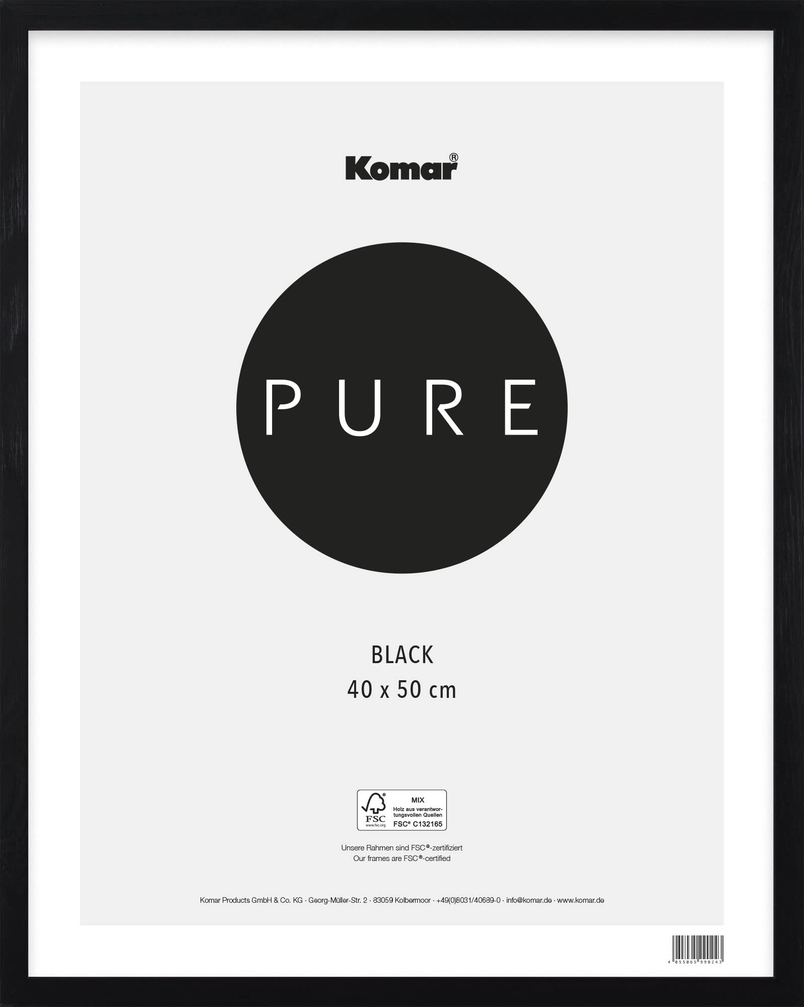 Komar Marco de Fotos de Madera, Negro, 40 x 50 cm, con Cristal acrílico de Alta Transparencia