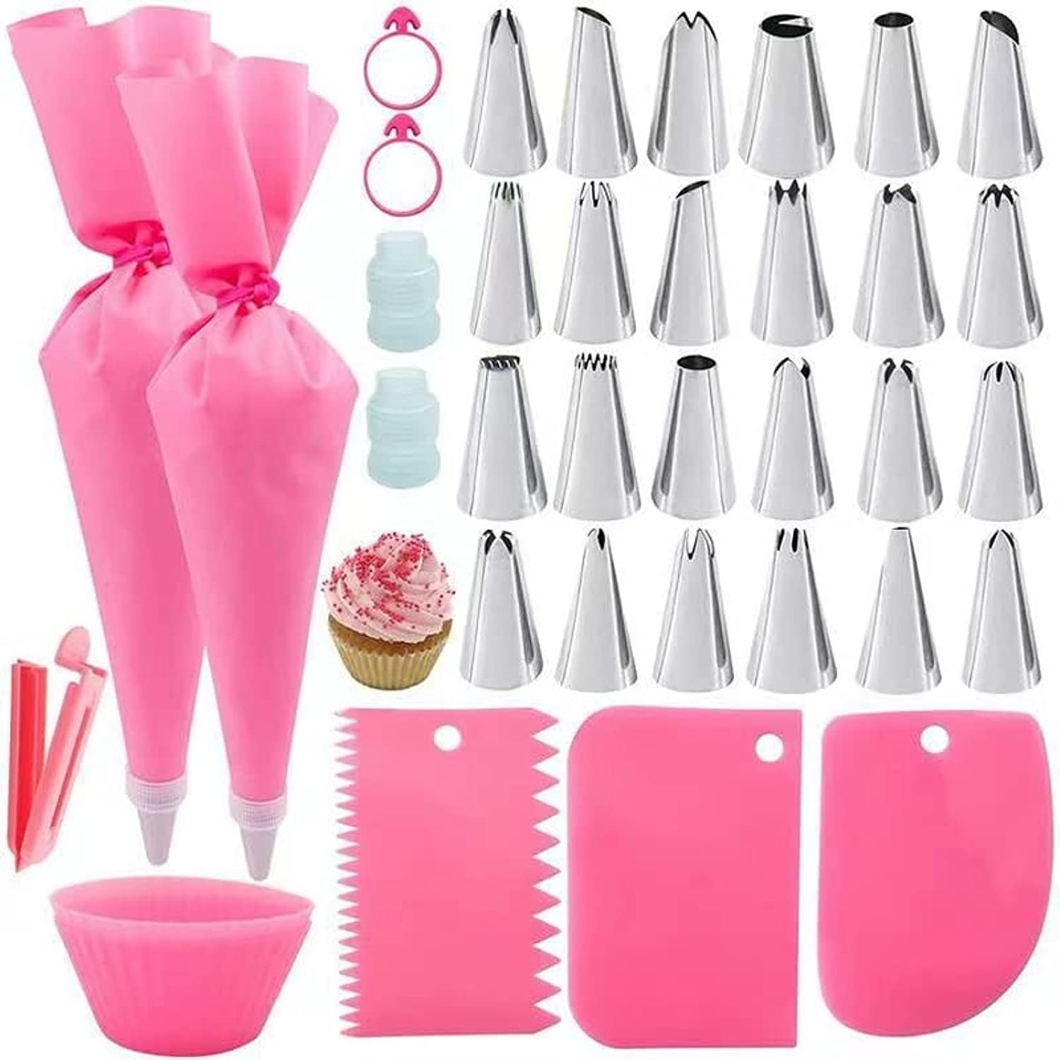 GXLONG Piping Bags and Tips Set, Cake Decorating Supplies for Baking with Reusable Pastry Bags and Tips, Standard Converters, Silicone Rings, Cake Decorating Tools for Cookie Icing, Cake, Cupcake
