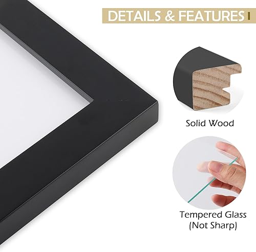 Miniatura 4 de Golden State Art, Marco de fotos negro de 9 x 12 pulgadas, madera maciza y fotos para exhibir fotos de 6 x 8 pulgadas con paspartú o 9 x 12 pulgadas