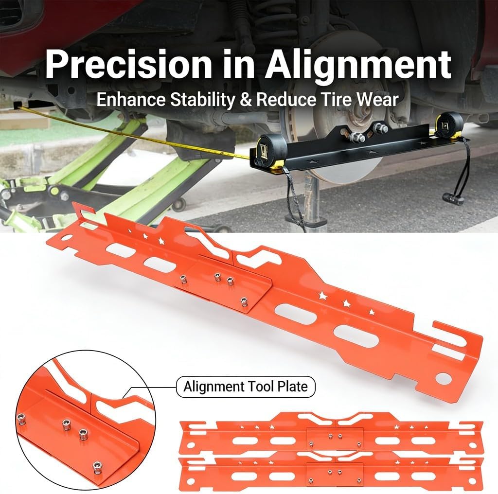Toe Alignment Tool Plates, Black Iron, 2 Tape Measures - Wheel Alignment Tool, Secure Anti - Drop Groove, Quick Efficient Toe Angle Setup for Cars and SUVs (Orange)