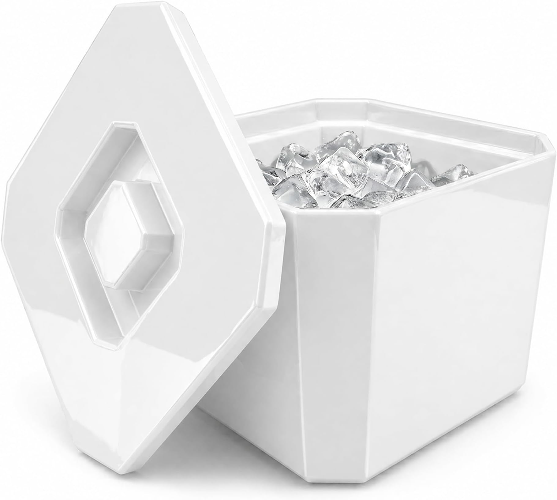 6L White Octagonal Insulated Ice Bucket with Lid & Drainage Liner – UK Made - Double Wall BPA-Free Plastic Ice Bucket for Parties, Bars, BBQs, Home Bar & Garden Drinks Cooler - UK Made