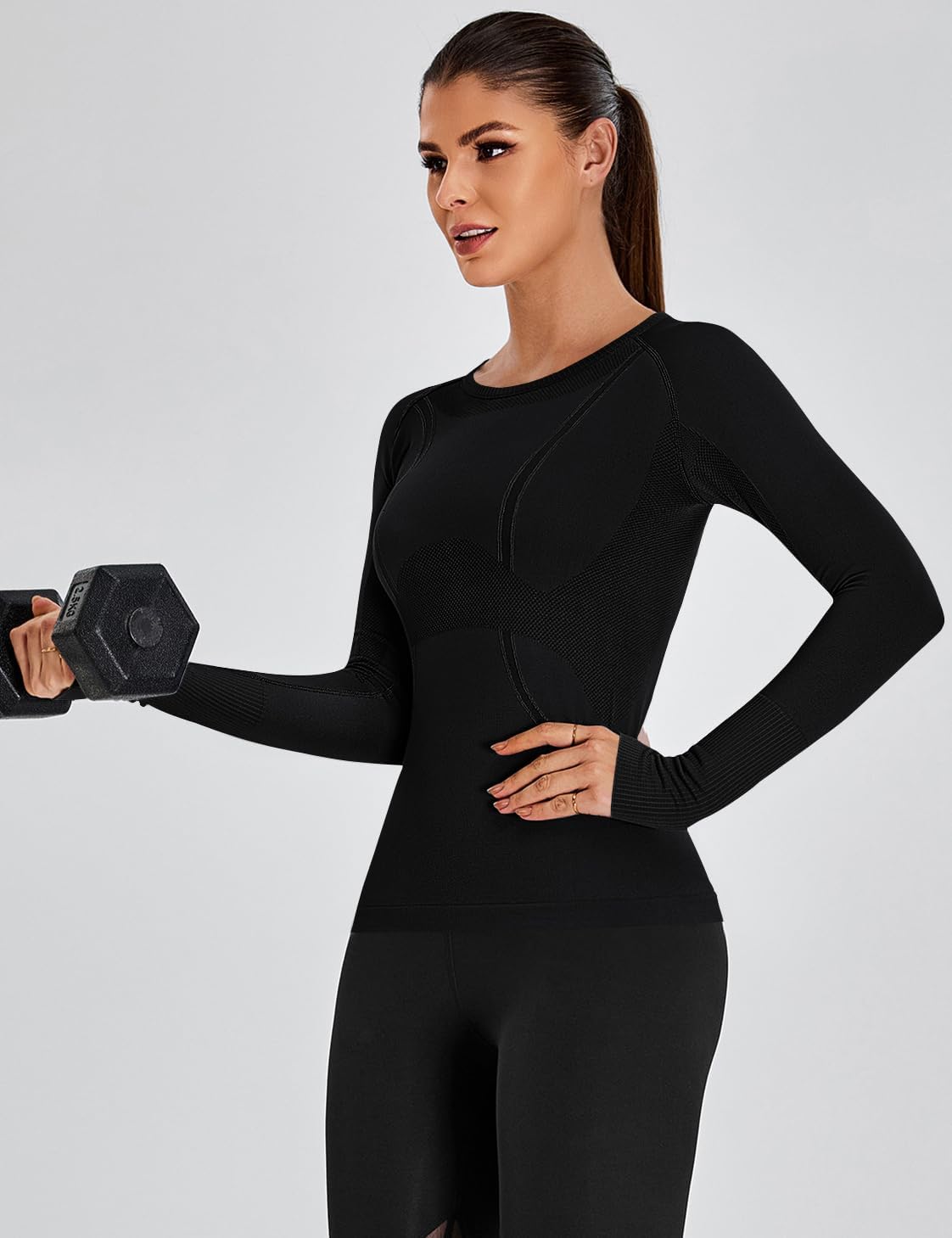BMJL Womens Seamless Workout Shirts Long Sleeve Compression Tops Underscrub Athletic Gym Shirts - Image 6
