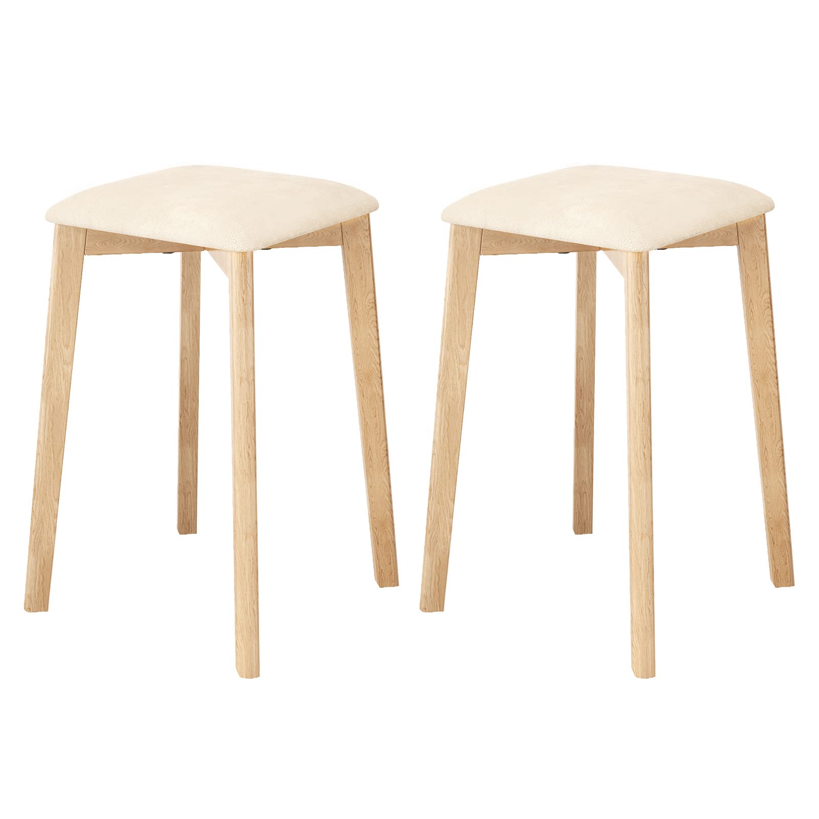 KASLANDI Wooden Stools, Solid Square Padded Stool Set of 2, Stackable