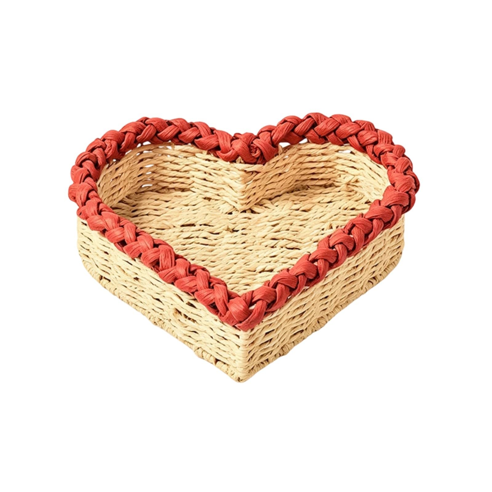 Qusinfc Handwoven Heart Shaped Paper Rope Storage Basket for Keys and Small Items Perfect for Home Decoration and Organization Heart Molded Storage Basket