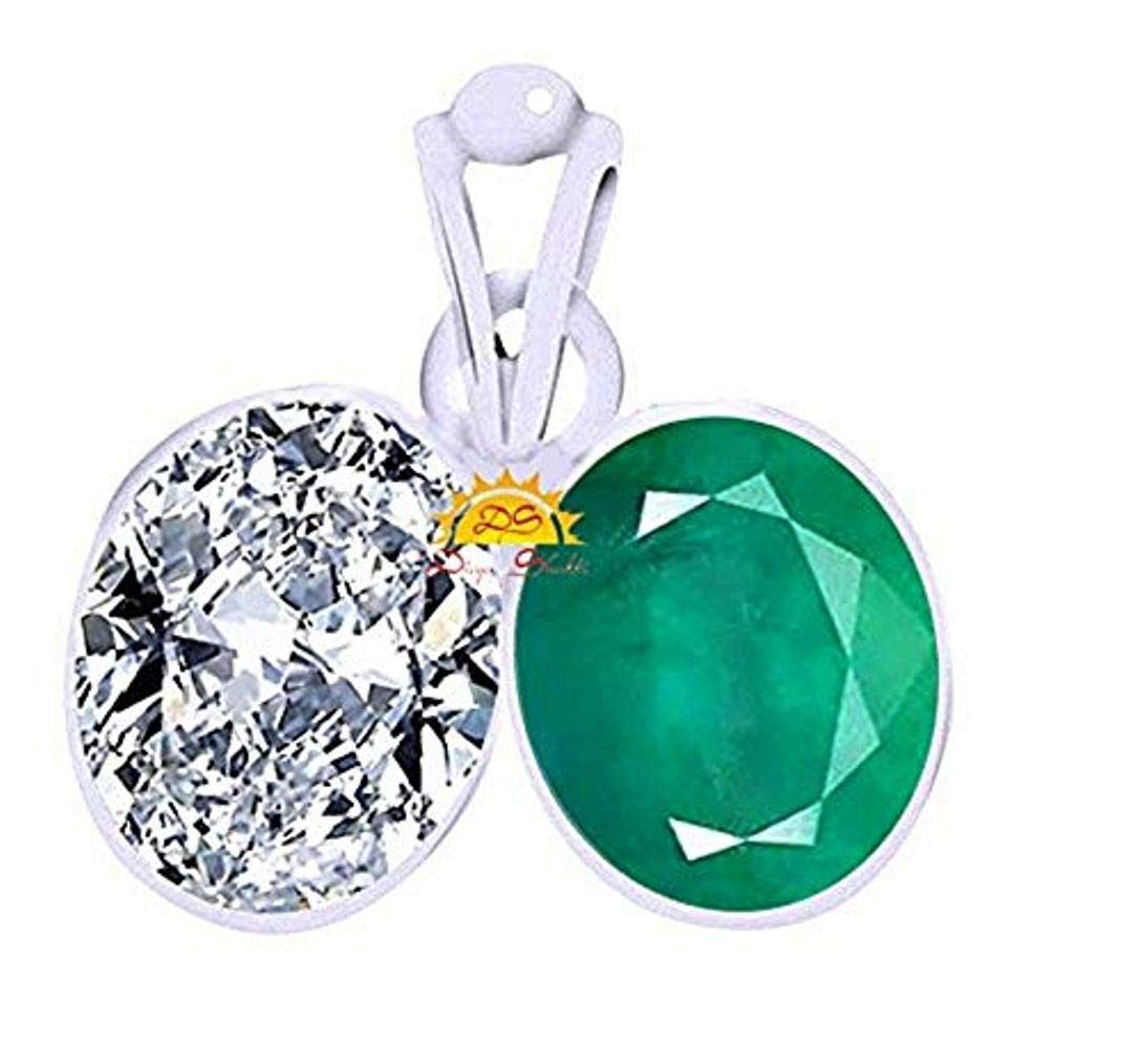 Divya Shakti (5.25 + 5.25 Carat Emerald + American Diamond/Budh Shukra/Mercury Venus Silver Pendant/Locket (AAA Quality)