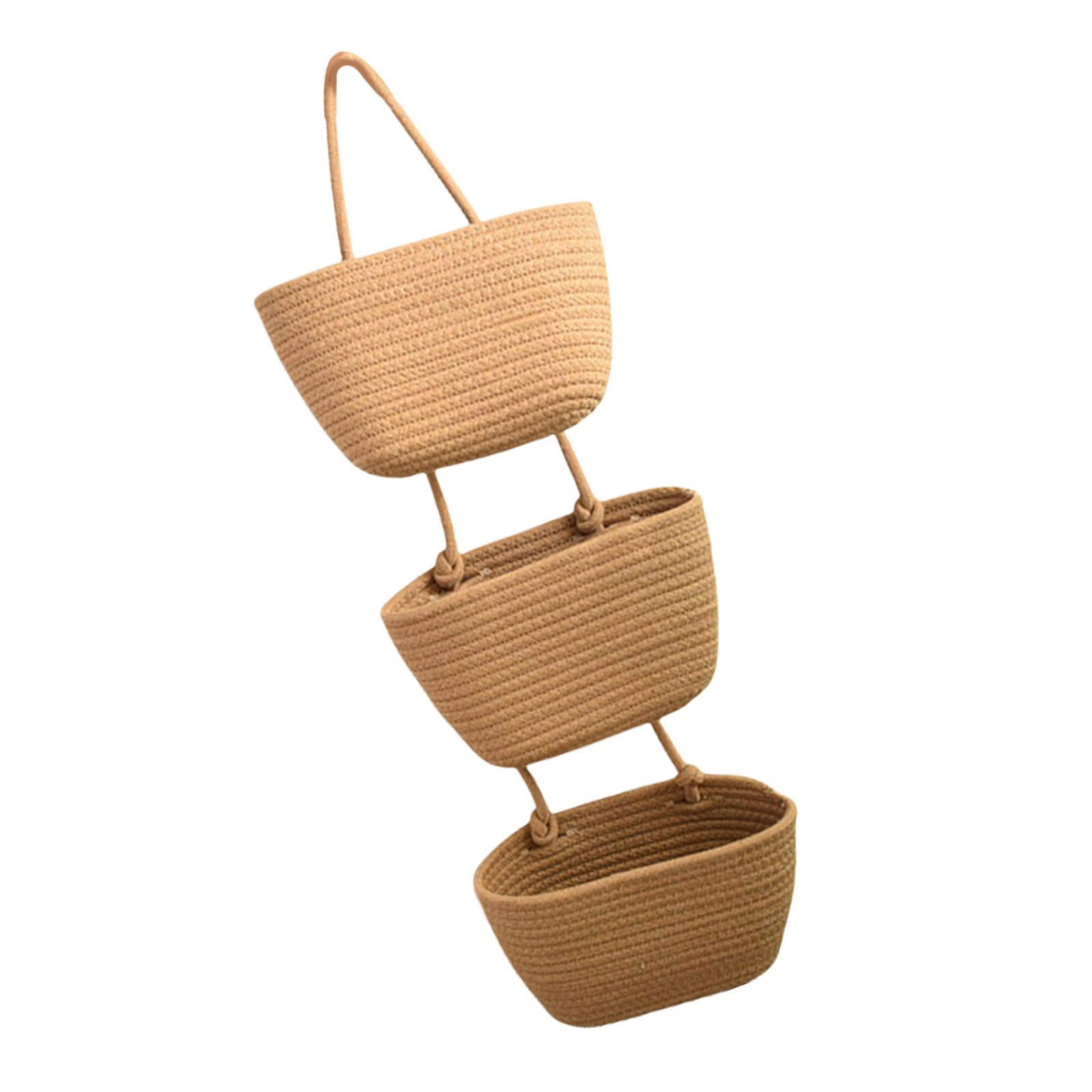 Tsophreniq Cotton Hanging Storage Basket 3 Layer Cotton Hanging Basket for Storing Spices Toiletries and Files Storage Accessories