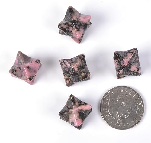 Miniatura 2 de Justinstones Piedra de piedra preciosa de rodonita de matriz natural tallada de 1 pulgada de Merkaba Star Healing Sacred Geometry Chakra Stone