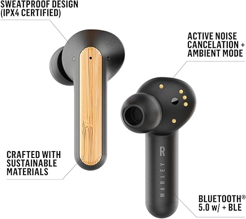 Miniatura 3 de House of Marley Redemption ANC: Auriculares inalámbricos con cancelación de ruido con micrófono, conectividad Bluetooth, 20 horas de tiempo total de