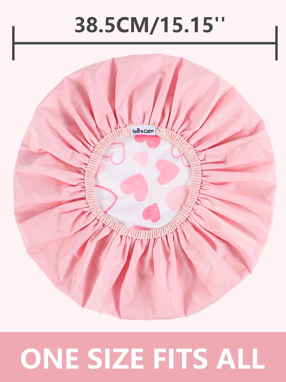 Years Calm Shower Caps For Women Reusable Waterproof,Pattern And Solid Color Dual-Layer Design For Dual-Layer Usable,Protects Hair In Shower - Image 4