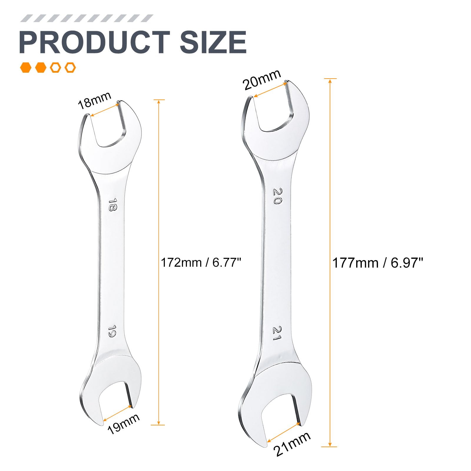QUARKZMAN Set Di 2 Chiavi a Bocca Aperta Sottili Doppie 18×19/20×21mm Metric Super Thin Small Flat Head Wrench Mirror Polished Open Ended Spanner per Riparazioni Automobilistiche