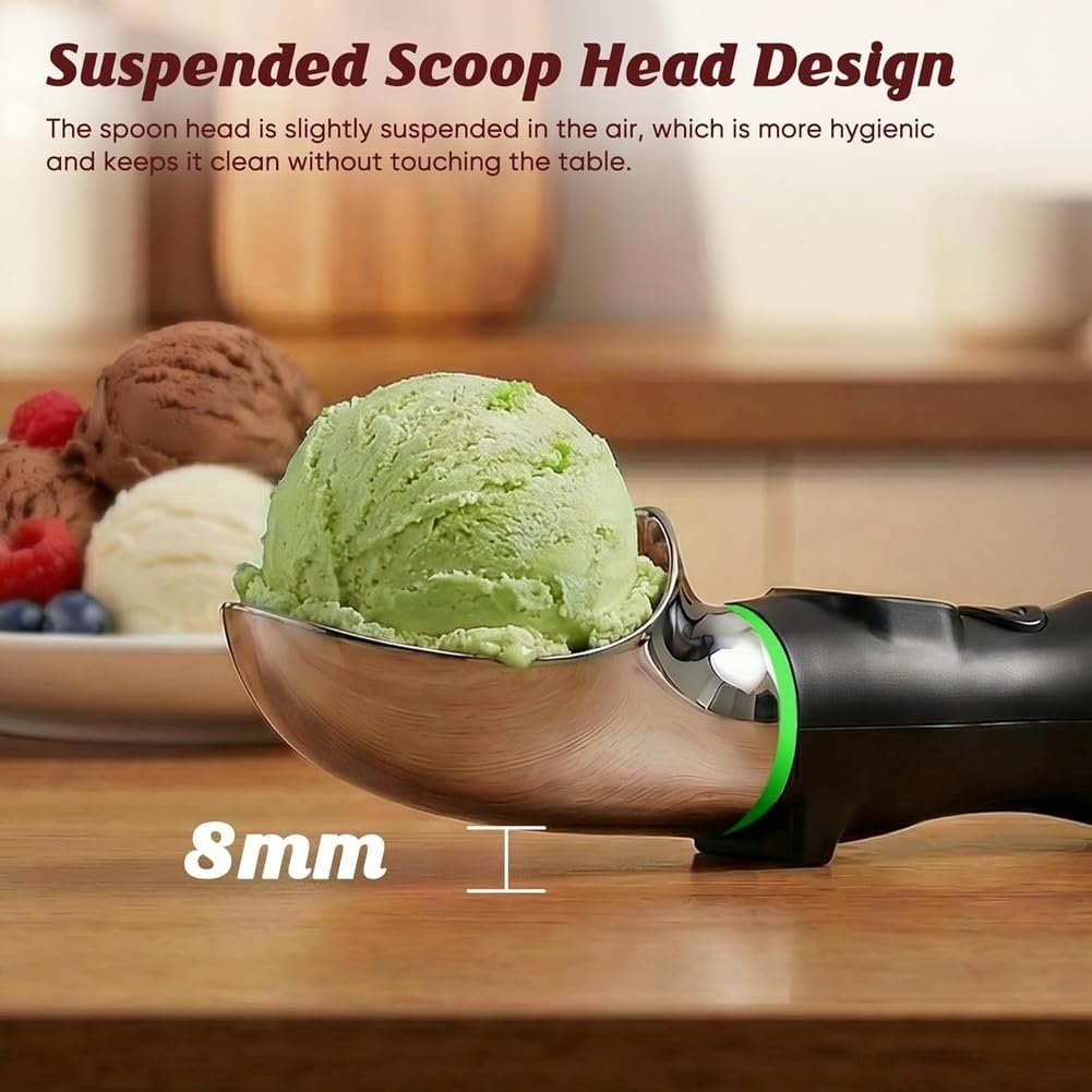 Cuillère à Glace Chauffante, Cuillère à Glace Électrique Rechargeable avec Affichage LED, 3 Niveaux de Chaleur 122°F/140°F/158°F