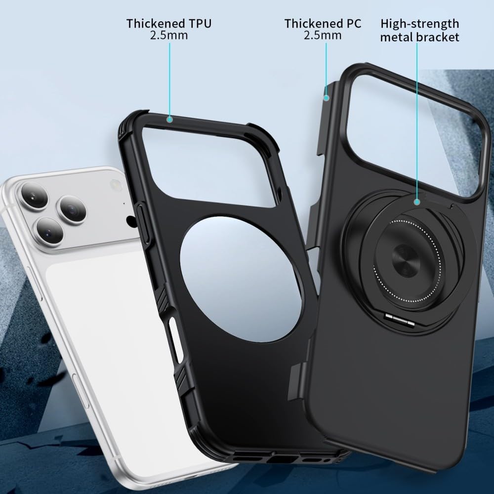 Generic etui kompatybilne z iPhone 15 Pro (kolor: szary) odporny na wstrząsy metalowy stojak obudowa twarda tylna twarda silikonowa twarda obudowa