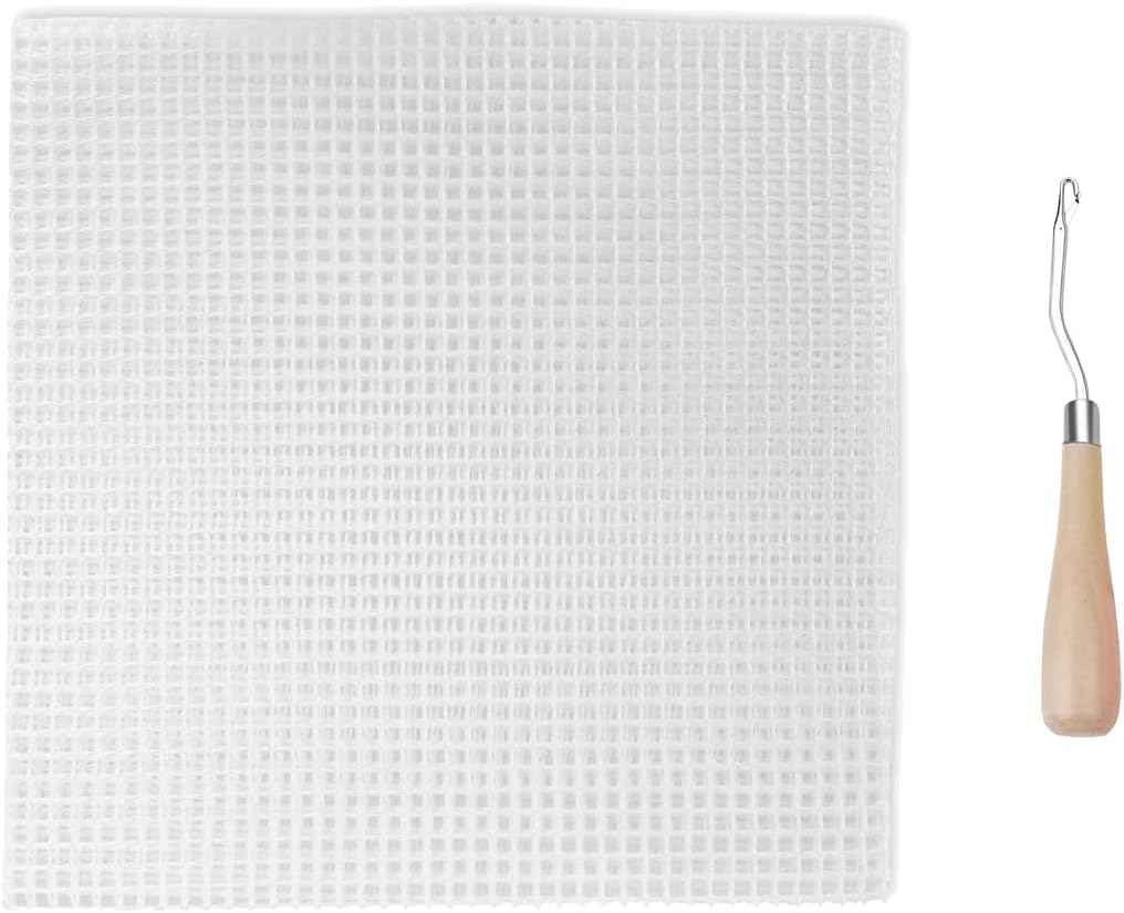 Blank Rug Hooking Mesh Canvas DIY Rug Canvas Carpet Making Fabric Canvas with Crochet Needles for Embroidery Crafts