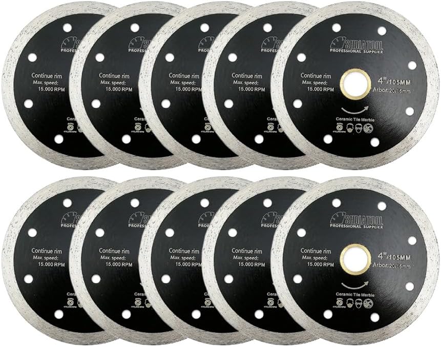 SHDIATOOL 10PCS 4-Inch Ceramic/Tile Saw Blades with Continue Rim Diamond Segment Chip-Free Wet Cutting