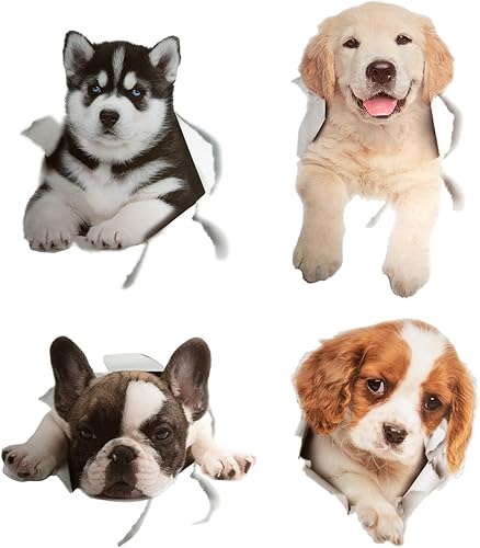 PUNKTUM Calcomanías 3D para perro paquete de 4 calcomanías de cachorro Golden Retriever para pared de automóvil calcomanías de pared para perros