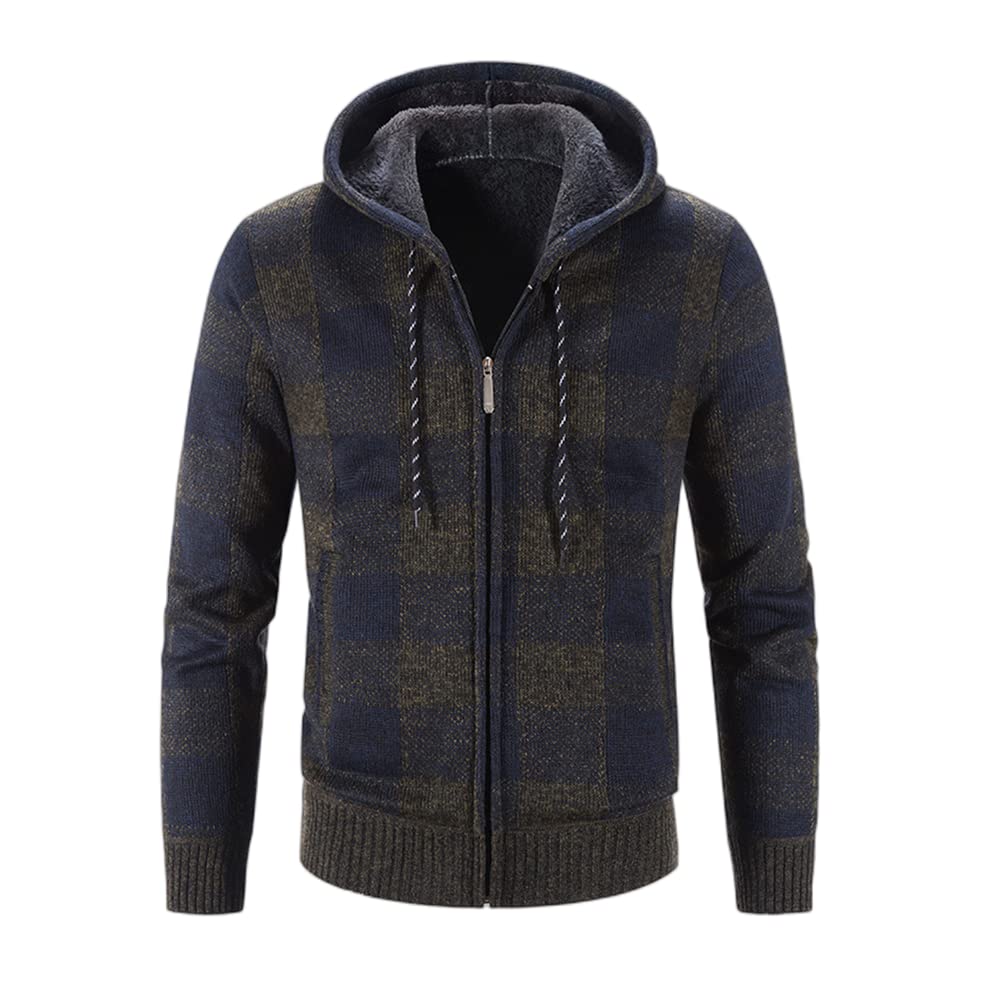 OHXSM Sudaderas con capucha para hombre con cremallera completa, chaqueta de forro polar, abrigo de invierno, cálido, de gran tamaño, con capucha, camisas a cuadros, sudadera de manga larga, sudaderas con