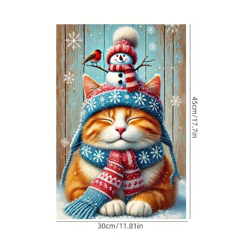 Image of BlissYard Garden Flag Snowman Cat Red Hat Winter 12x18 Inch Polyester